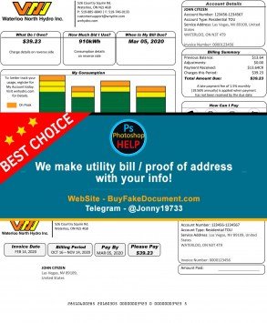 Nevada Waterloo North Hydro utility bill V2 Sample Fake utility bill